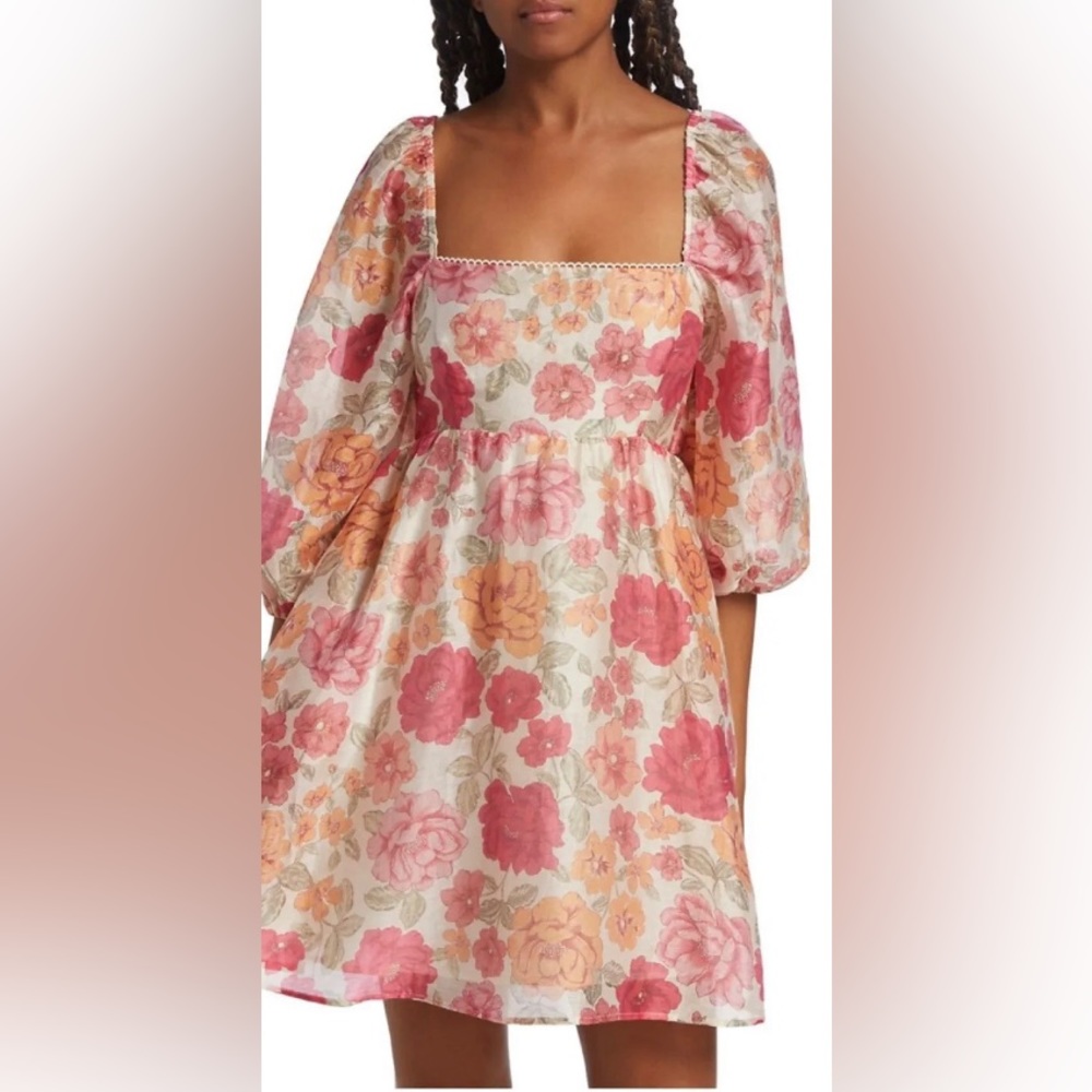 Kivari Floral Mini Dress - Pink and Orange